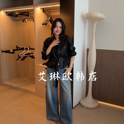 李允珍8687秋新款配腰带夹克皮衣