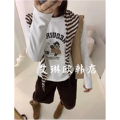 T恤女 简约休闲小熊印花褶皱收腰双面德绒打底长袖 福利 6659冬新款