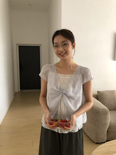 miluroom sicily米鹿01312夏装韩系扭结条纹短袖衬衫假两件上衣