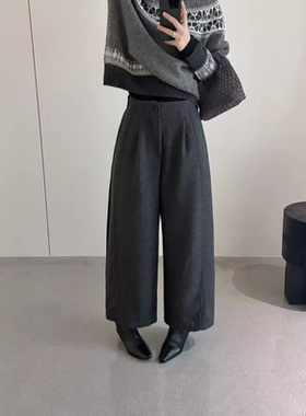 福利不退TOP VC 77023冬装后松紧腰显瘦加绒羊毛休闲裤阔腿裤