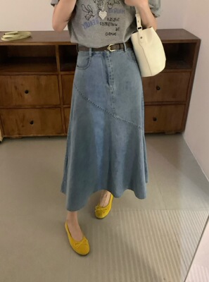 K8932高腰牛仔半身裙女2026夏季新款A字中长款显瘦蓝色鱼尾半裙