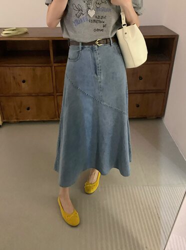 K8932高腰牛仔半身裙女2026夏季新款A字中长款显瘦蓝色鱼尾半裙