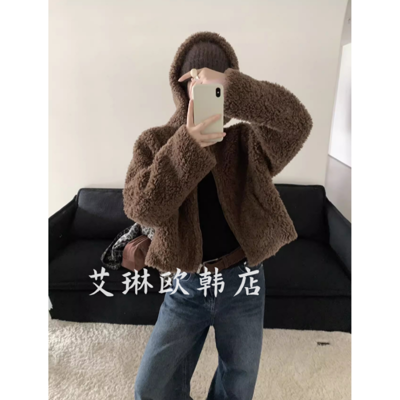 MM330冬连帽羊羔毛皮毛一体外套