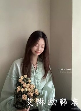 福利DARA ROSE 5979秋装新款法式浪漫荷叶边系带V领长袖衬衫女