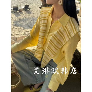 衬衫 3.16 欧货配披肩宽松休闲显瘦天丝亚麻长袖 新款 女 6853春装