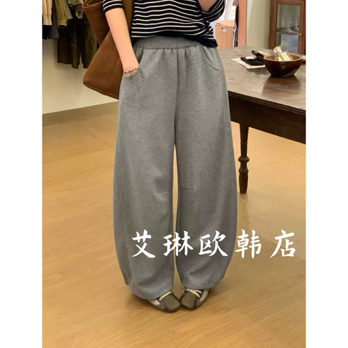 米鹿26255松紧腰弯刀卫裤休闲裤