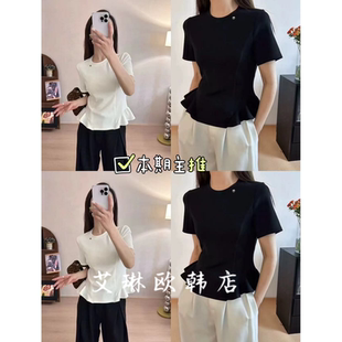 顯瘦小眾不規則設計感荷葉邊短袖 T恤 圓領修身 福利9233夏季