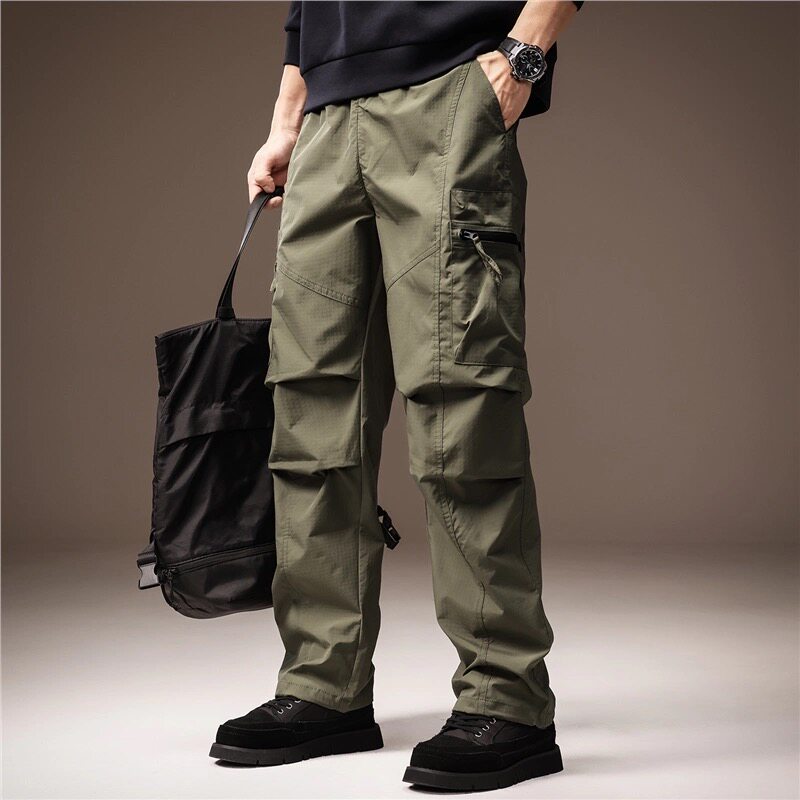 高端美式复古冲锋伞兵裤男士秋季新款宽松直筒阔腿工装休闲裤子男