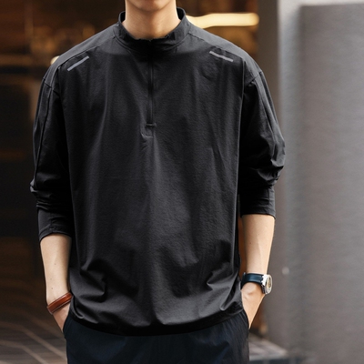 格蓝鹿高端山系户外半拉链长袖T恤男款春秋宽松运动速干上衣外套