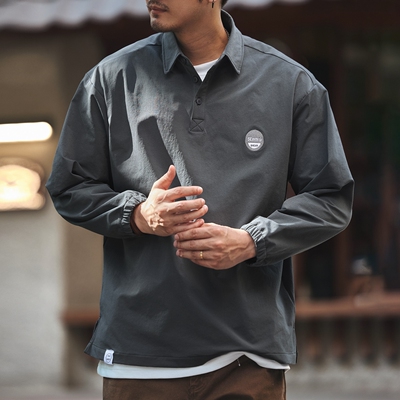 格蓝鹿高端日系复古户外速干男士polo衫2026春秋新款宽松休闲外套