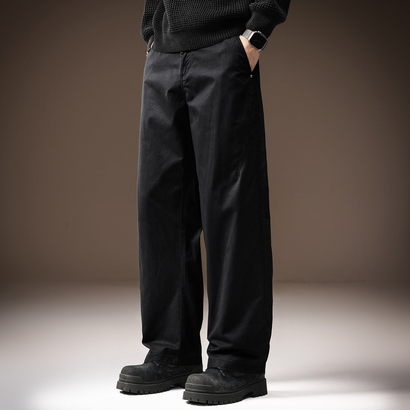 高端日系复古纯棉男士休闲裤秋冬加绒纯色简约宽松直筒阔腿长裤男,男装,休闲裤,淘宝优惠券,粉丝福利购,淘宝优惠卷