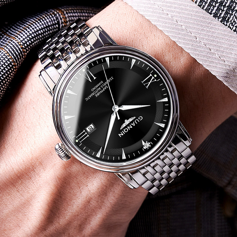 冠琴全自动手表男机械表商务休闲防水夜光日历钢镂空十大品牌男表