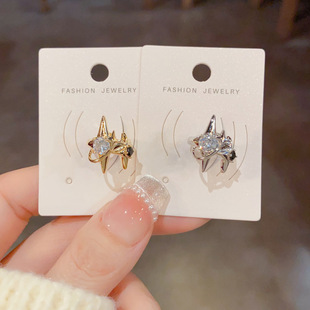 法式 独特金属镶钻芒星耳骨夹女小众简约设计感无耳洞耳夹 复古时尚