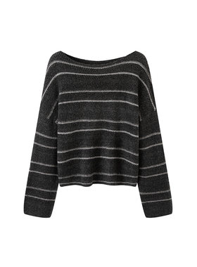 MM麦麦2025秋冬新款灰色条纹镂空山羊绒针织衫毛衣女5GA13Q161