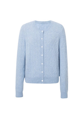 MM麦麦2025秋冬新款长袖毛衣蓝色纽扣羊绒绞花针织开衫5GA134261