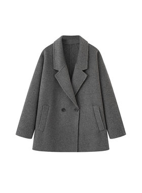 MM麦麦2025秋冬新款烟灰色绵羊毛双面呢大衣女毛呢外套4GA272101