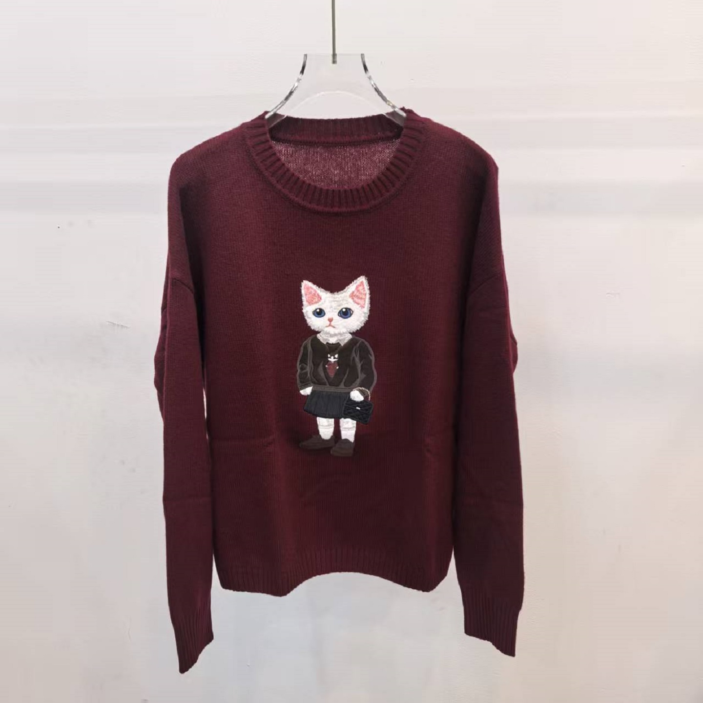 MM商场同款2025秋冬新品百搭萌宠猫咪圆领针织衫女毛衣3GA432531