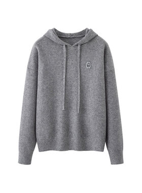 MM麦麦2025秋冬新款休闲宽松套头连帽针织衫女灰色毛衫4FA235751