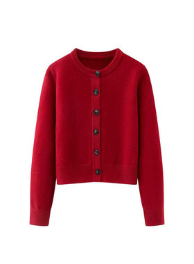 MM麦麦2025冬季新款时尚圆领拉毛羊绒针织衫毛衣开衫女5GA234972Q