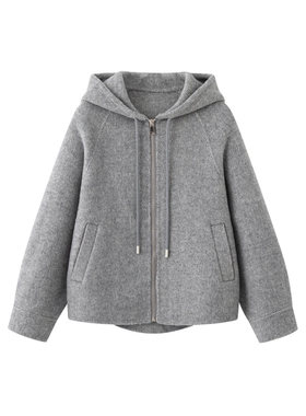 MM麦麦2025秋冬新款休闲减龄双面呢灰色毛呢连帽外套女4FA170571