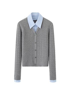 伊折扣2025冬季新款拼接假两件Polo领针织衫上衣女1G2633704