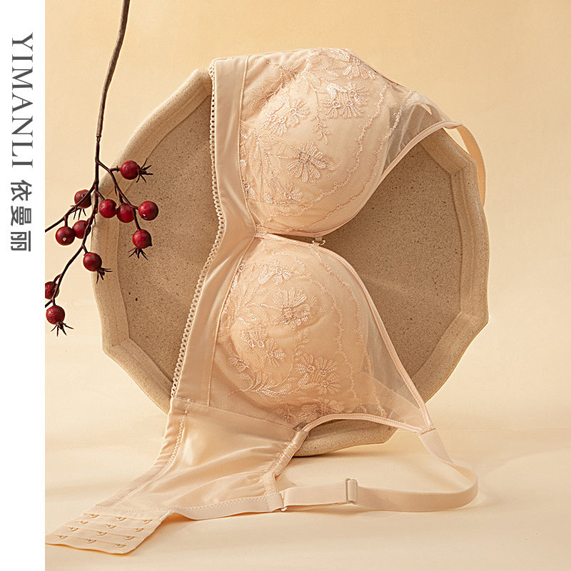 依曼丽品牌专柜正品内衣女小胸聚拢收副乳无钢圈性感红色刺绣文胸