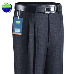 苹果秋冬季新品双褶西裤厚款中老年高腰宽松直筒爸爸裤子免烫抗皱