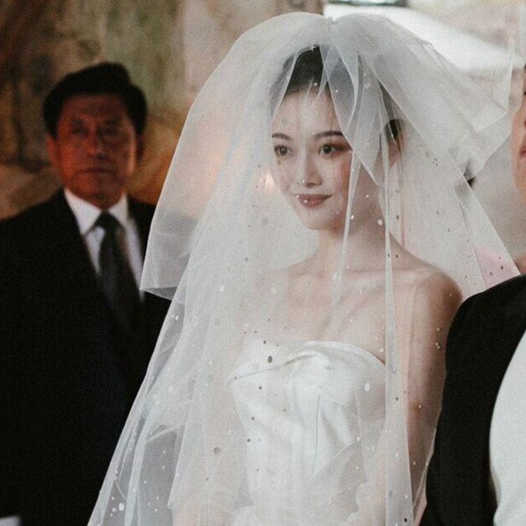 韩式新娘复古蓬蓬长拖尾头纱多层波点遮面俏皮头纱2020年新款头纱