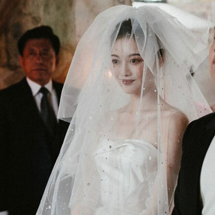 韩式新娘复古蓬蓬长拖尾头纱多层波点遮面俏皮头纱2020年新款头纱