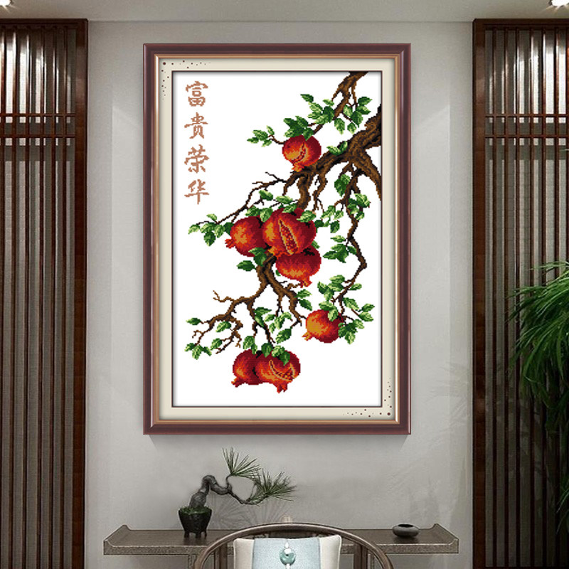 石榴多子多福十字绣2022餐厅花草