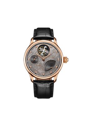 上海手表男款复兴系列逆跳陀飞轮鳄鱼皮表带18k玫金陀飞轮机械表