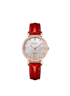 上海手表女款国民系列小天鹅皮带镶钻石英表0192