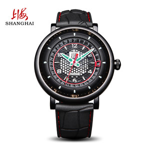 上海手表男自动机械表时尚休闲酷黑镂空表盘透底表背指针765