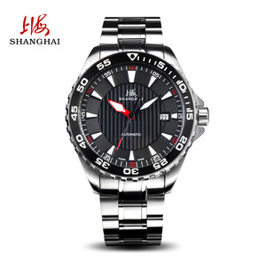 上海牌自动机械男士运动手表钢带日历计时时尚潮流防水男腕表614
