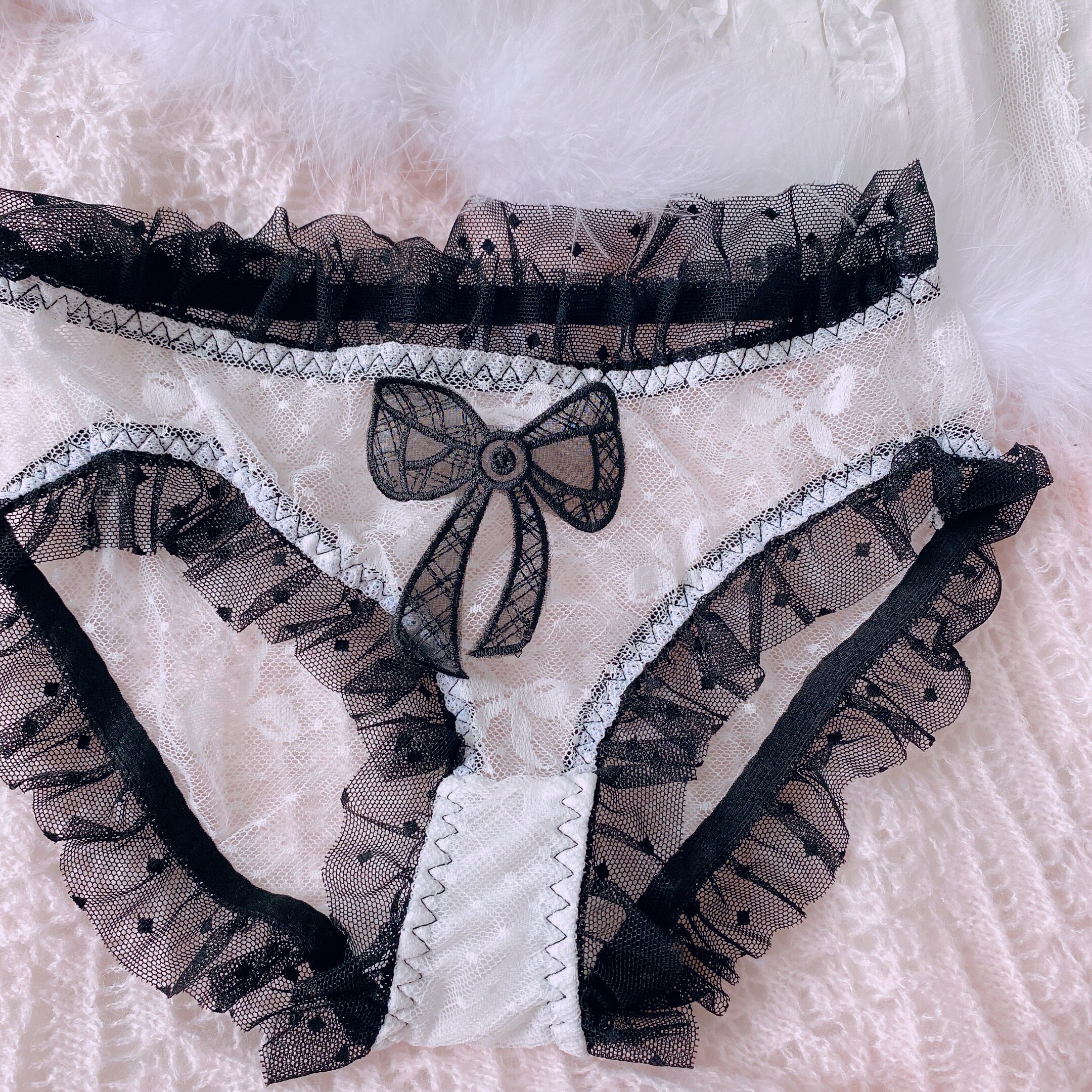 小熊简妮2.0 透明蕾丝面包裤波浪锁边少女甜美日系内裤三角裤女