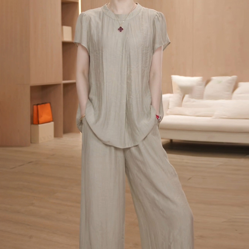冰丝棉麻贵夫人妈妈夏装两件套裤
