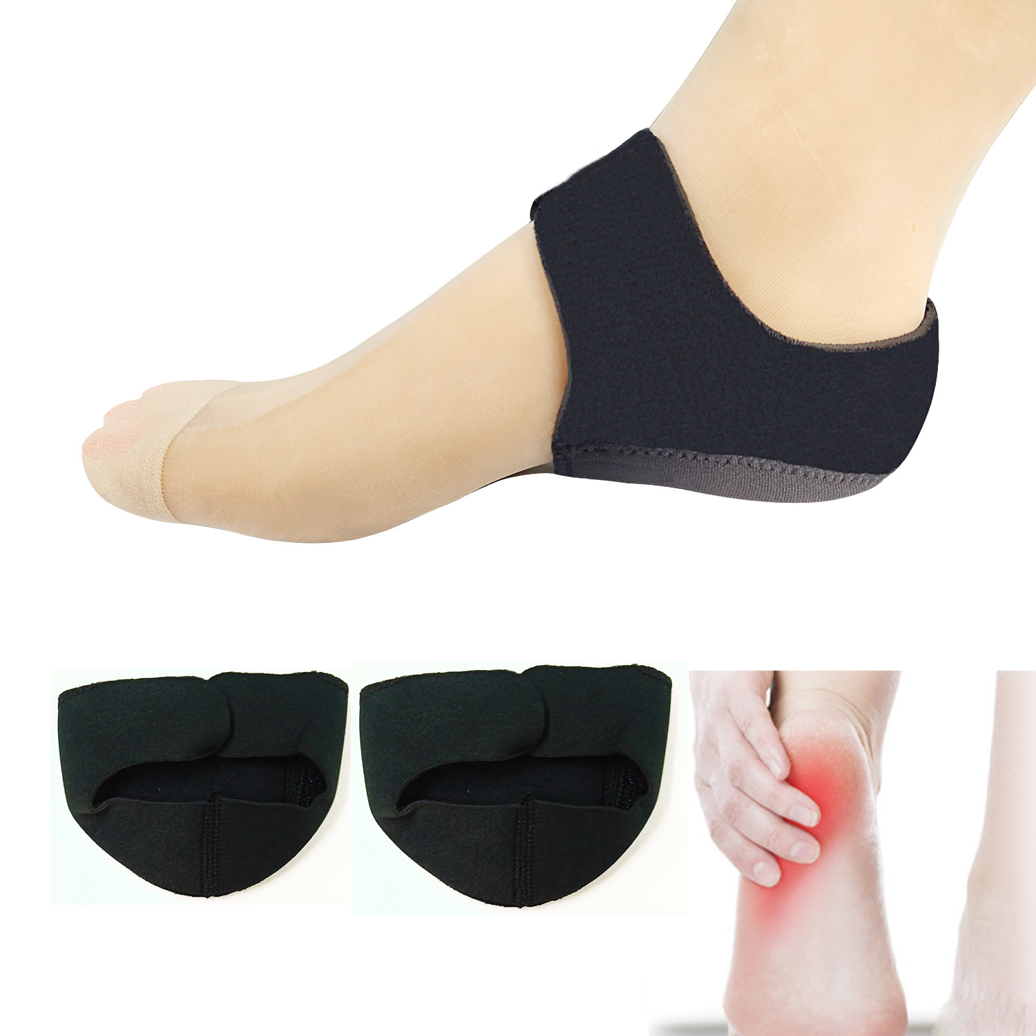 硅胶后跟套减压缓痛魔术贴足跟套可调节凝胶保护袜套