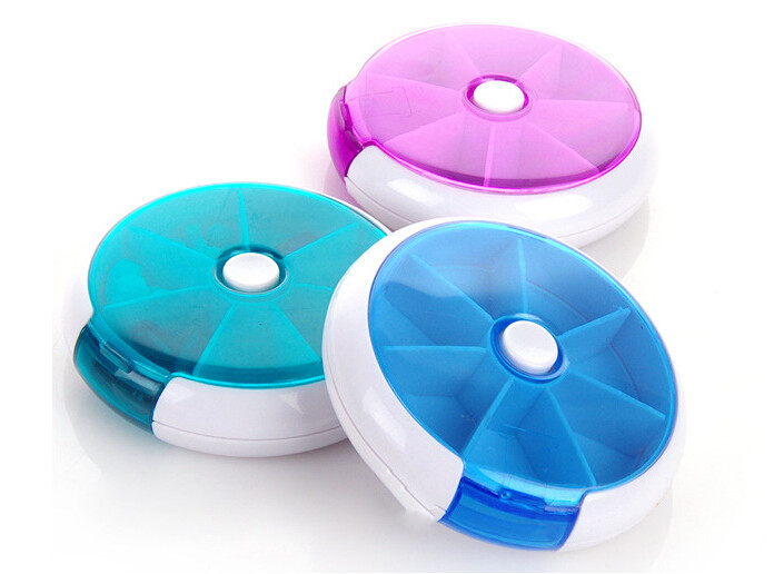 定制logo 小药盒 便携一周药盒 七天药物收纳盒 7天旋转按钮药盒