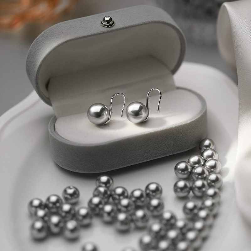 正圆灰珍珠耳钉女S925银耳环法式轻奢高级感气质正圆耳饰耳钩耳坠,饰品/流行首饰/时尚饰品新,耳钉,淘宝优惠券,粉丝福利购,淘宝优惠卷