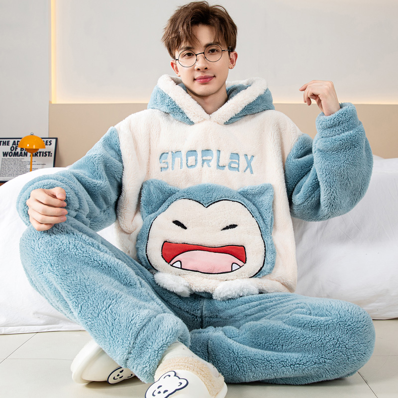 睡衣男秋冬季珊瑚绒加厚加绒