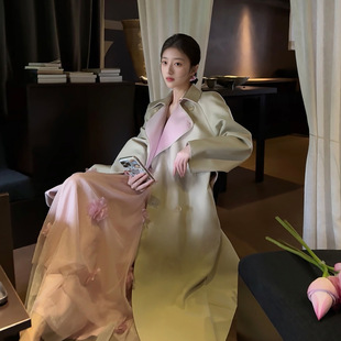 秋冬新中式 轻奢宽松风衣外套女 高端双色双面穿静奢斜纹长款