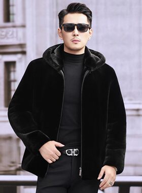 宝嘉美进口男士连帽超短毛水貂