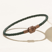 细款 3MM真皮配绳高端小众色墨绿粉白不锈钢扣穿黄金转运珠DIY手链