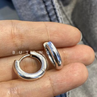 不同银匠 圆环耳钉男女嘻哈朋克耳环银耳扣 通体925纯银简约基础款