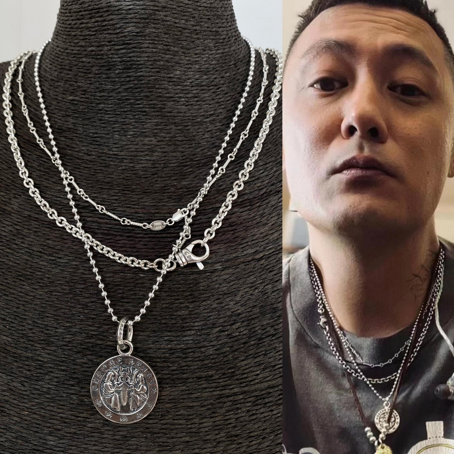 不同银匠 通体925纯银叠戴双层竹节链复古余文乐同款项链男锁骨链