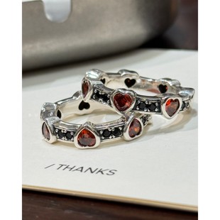 不同银匠 原创设计复古轻奢925纯银镶嵌锆石水钻爱心戒指情侣指环