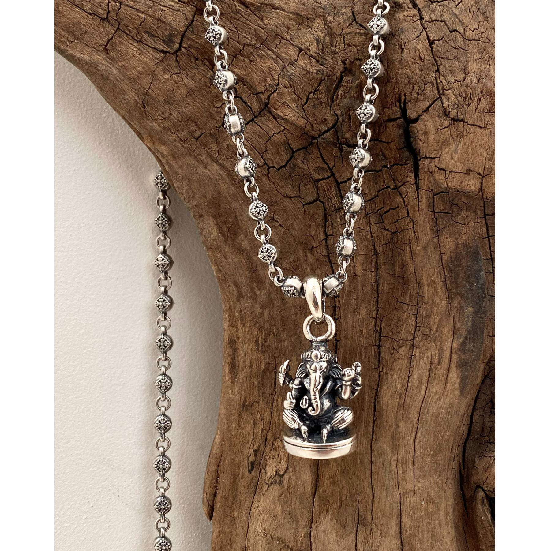 不同银匠 复古925纯银吉象如意吊坠大象圆珠项链个性潮男女毛衣链