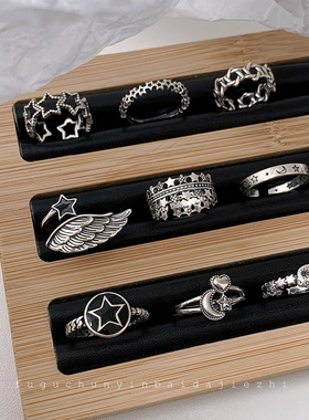 韩系925银复古做旧五角星戒指女