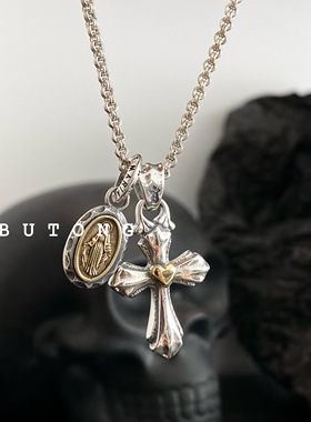 925纯银小爱心十字架吊坠项链