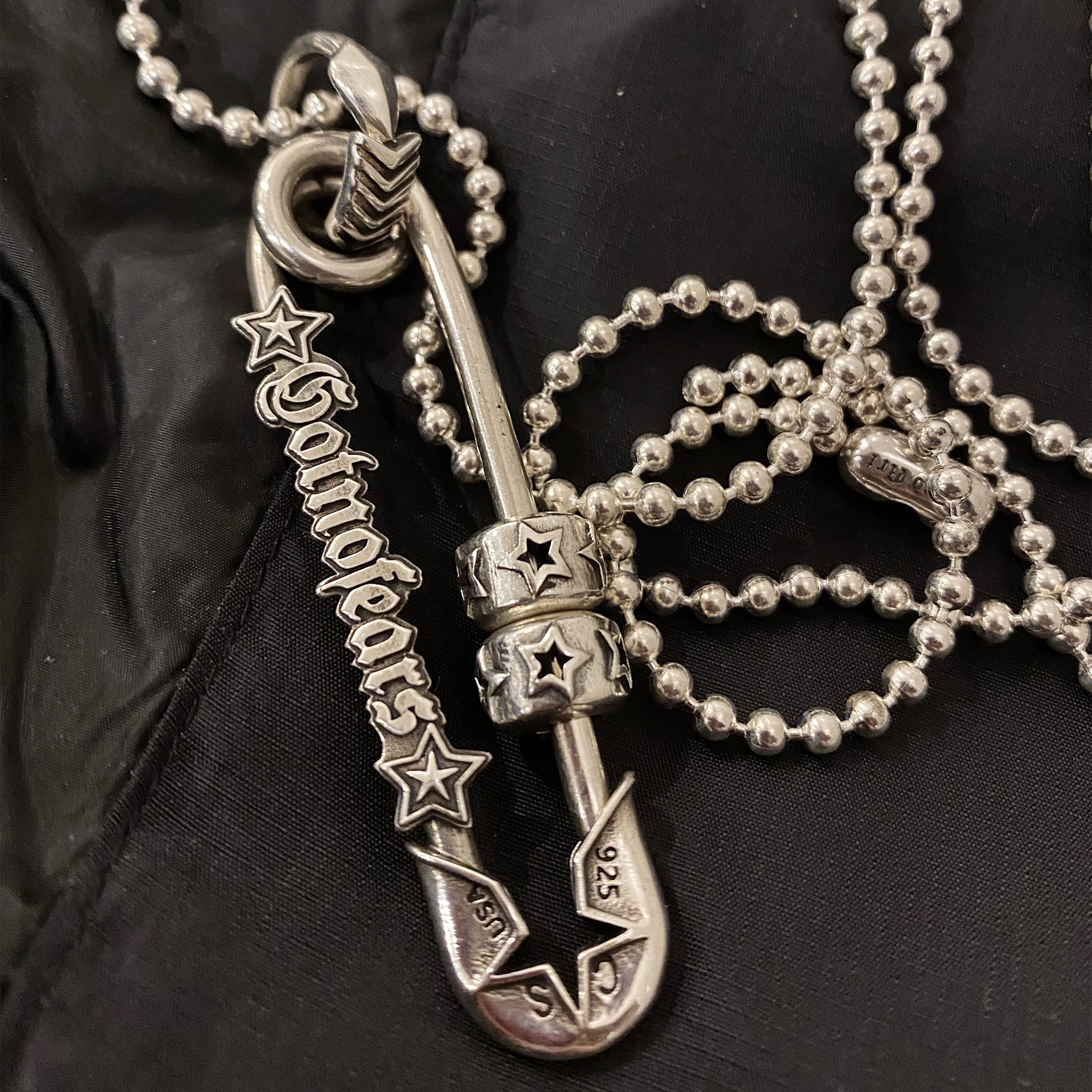 别针纯银吊坠男项链个性